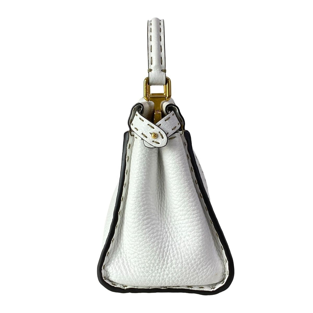 Fendi Handbageria Selleria Peekaboo Iconic Small White Leather Handbag — view 4