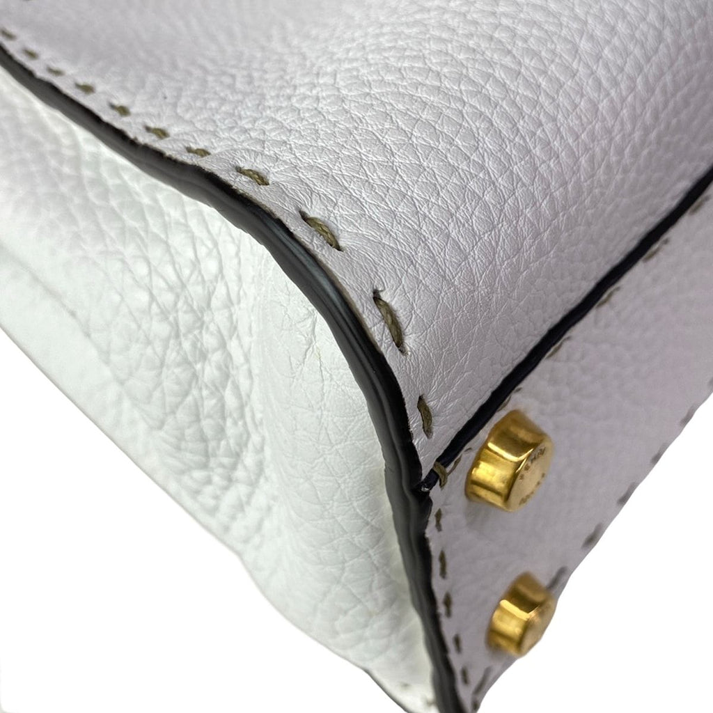 Fendi Handbageria Selleria Peekaboo Iconic Small White Leather Handbag — view 6
