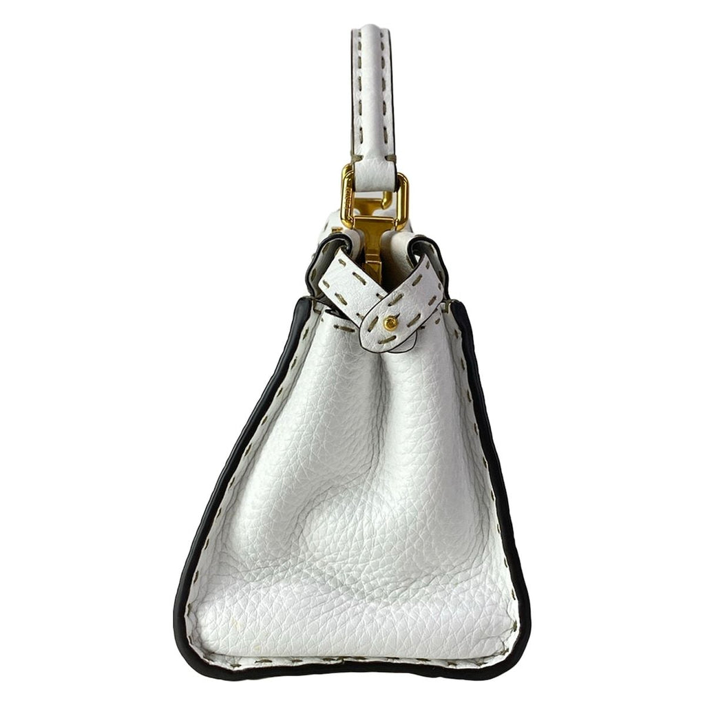 Fendi Handbageria Selleria Peekaboo Iconic Small White Leather Handbag — view 2
