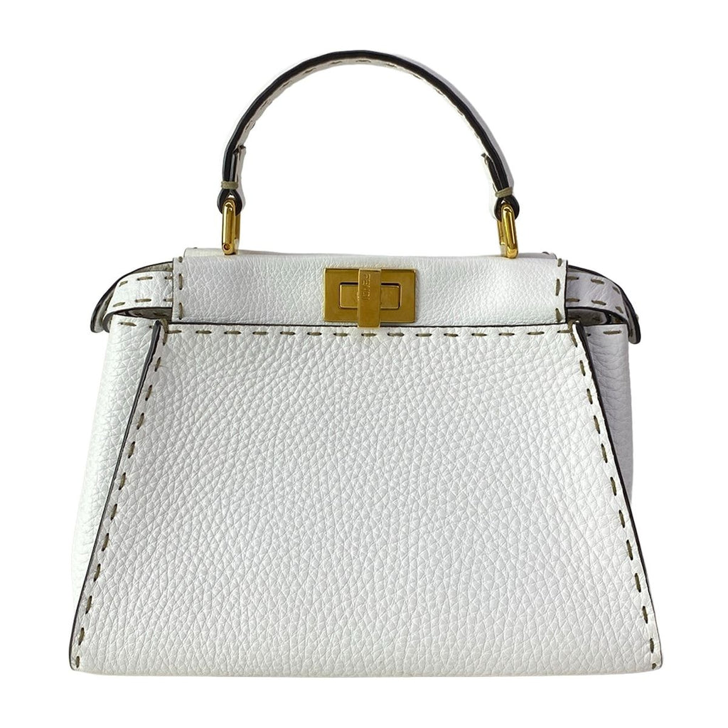 Fendi Handbageria Selleria Peekaboo Iconic Small White Leather Handbag — view 3