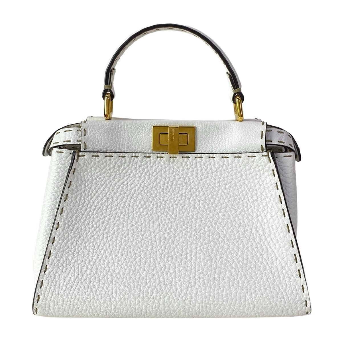 Fendi Handbageria Selleria Peekaboo Iconic Small White Leather Handbag — view 3