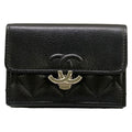 Chanel Trifold Wallet Small Flap Walletmatelasse Black Double Coco Clip Silver