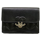 Chanel Trifold Wallet Small Flap Walletmatelasse Black Double Coco Clip Silver