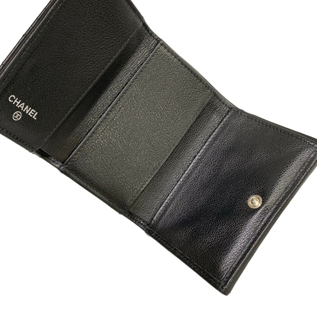 Chanel Trifold Wallet Small Flap Walletmatelasse Black Double Coco Clip Silver — view 3