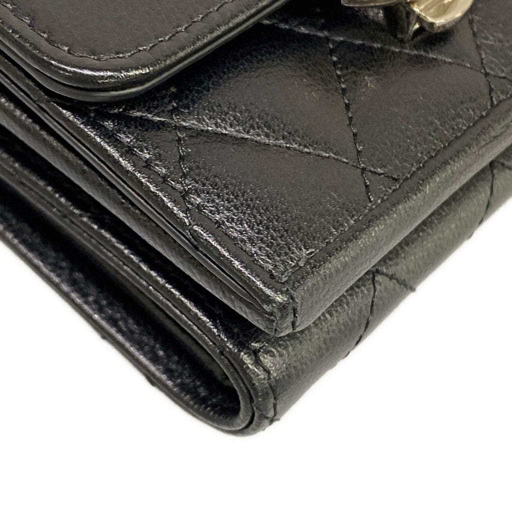 Chanel Trifold Wallet Small Flap Walletmatelasse Black Double Coco Clip Silver — view 6