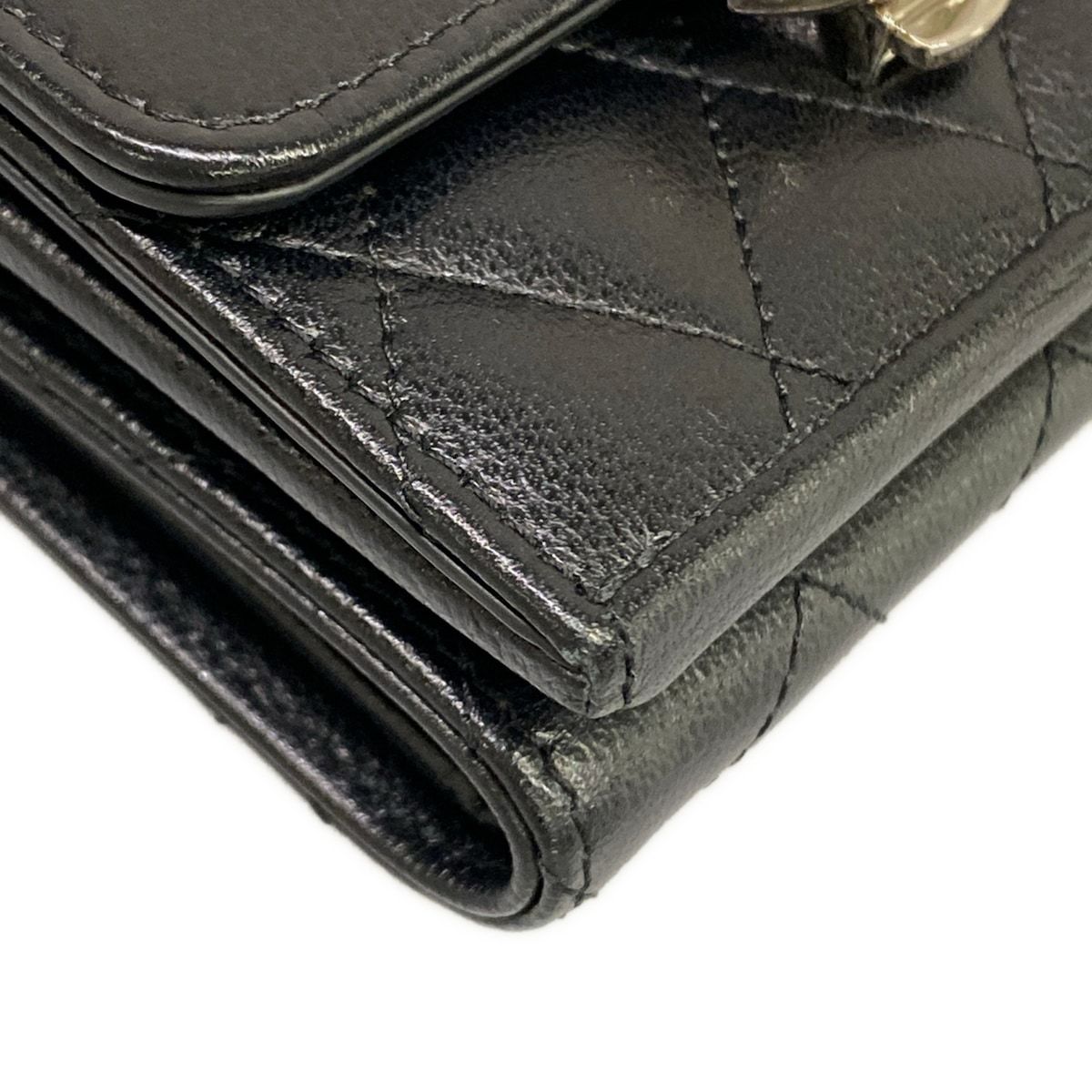 Chanel Trifold Wallet Small Flap Walletmatelasse Black Double Coco Clip Silver — view 6