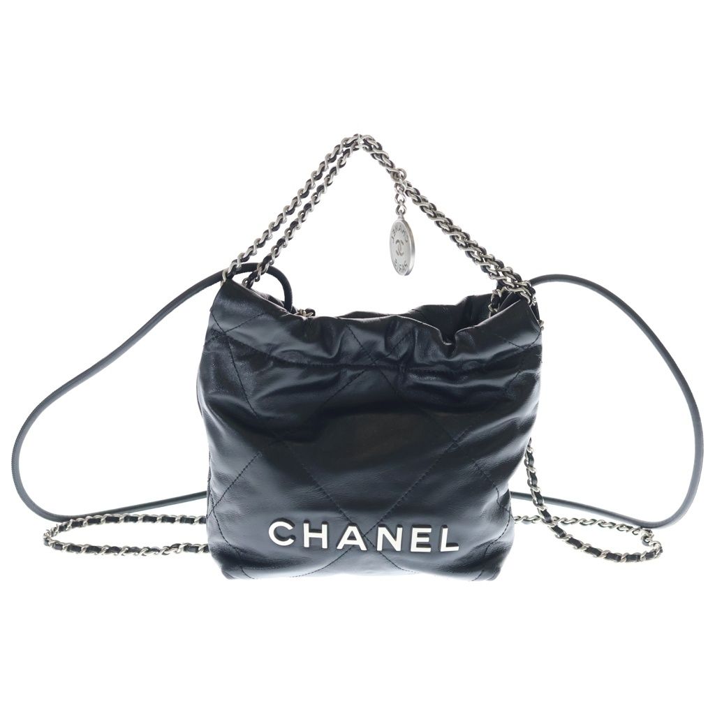 Chanel 22 Mini 2-Way Chain Purse Shoulder Bag Leather Black