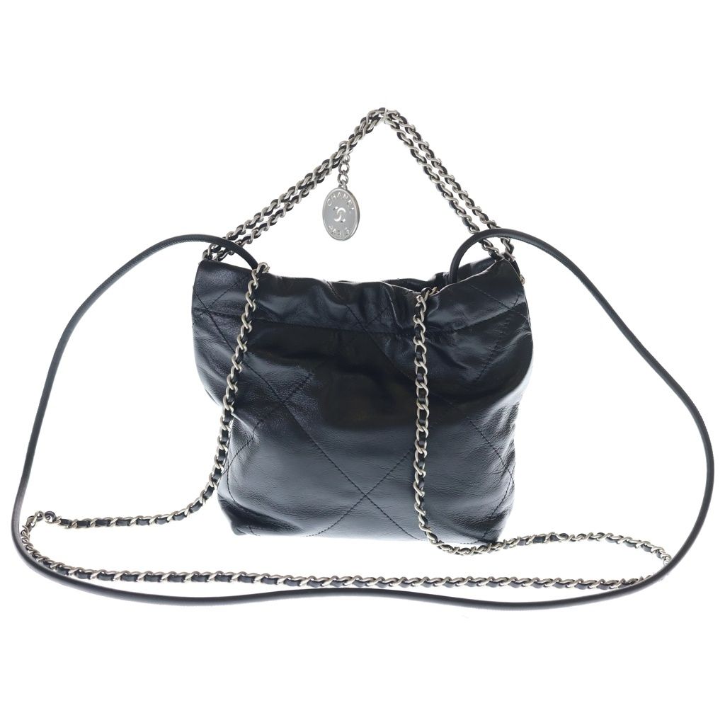 Chanel 22 Mini 2-Way Chain Purse Shoulder Bag Leather Black — view 2