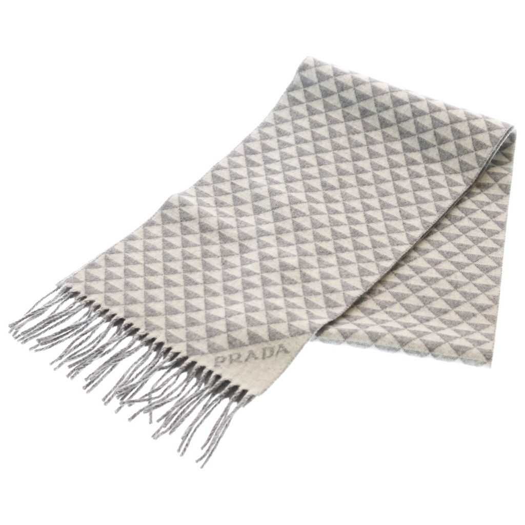Prada Symbol Reversible Scarf Riba Sible Triangle Logo Shawl Gray