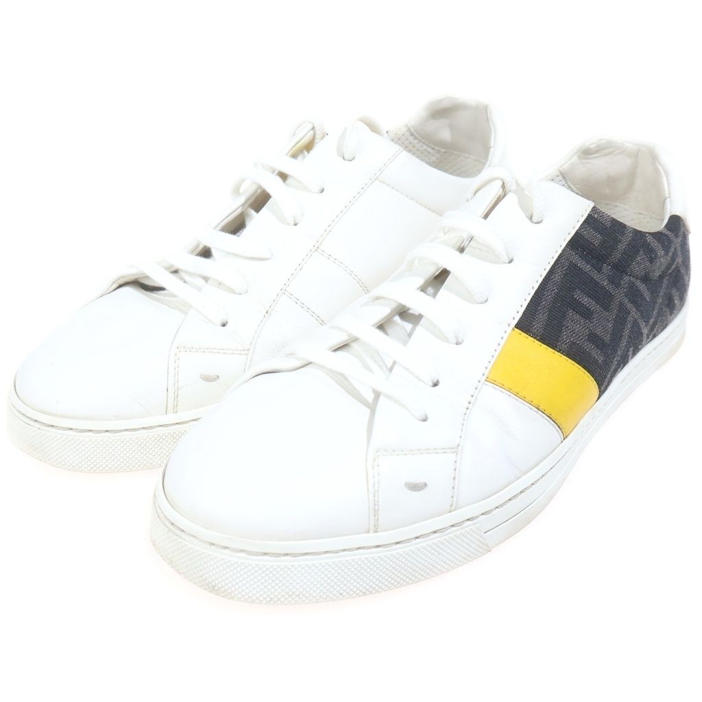 Fendi Zucca Pattern Leather Low Cut Sneakers Shu White — view 2