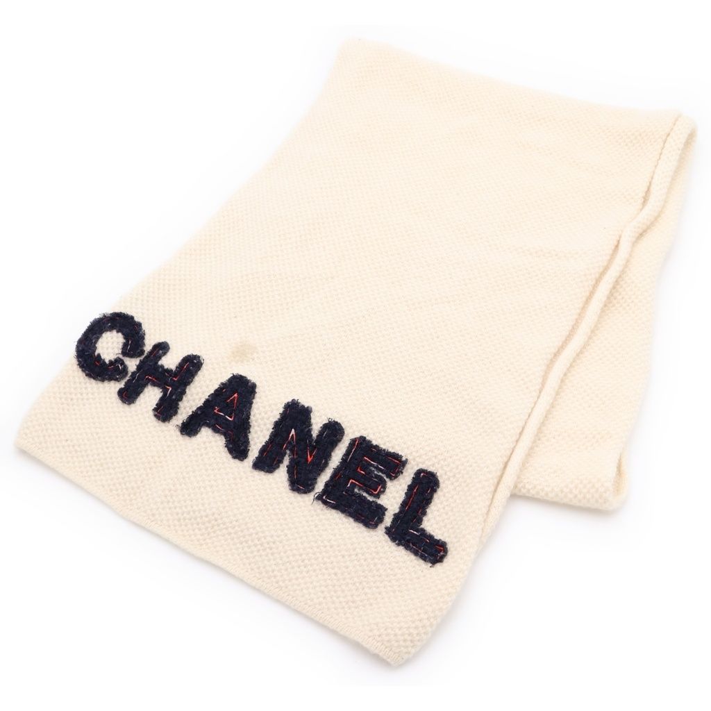 Chanel Logo Scarf White Cashmere