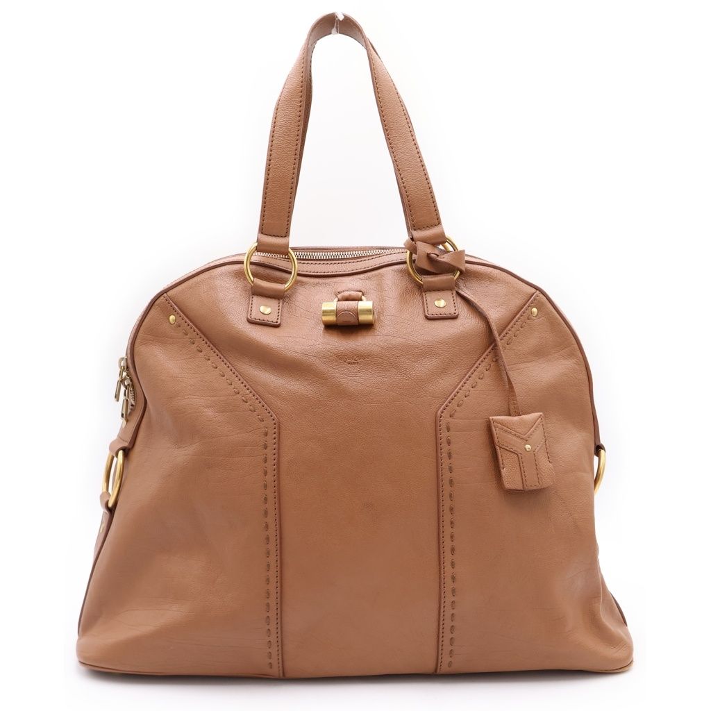 Saint Laurent Boston Bag Brown Leather Gold
