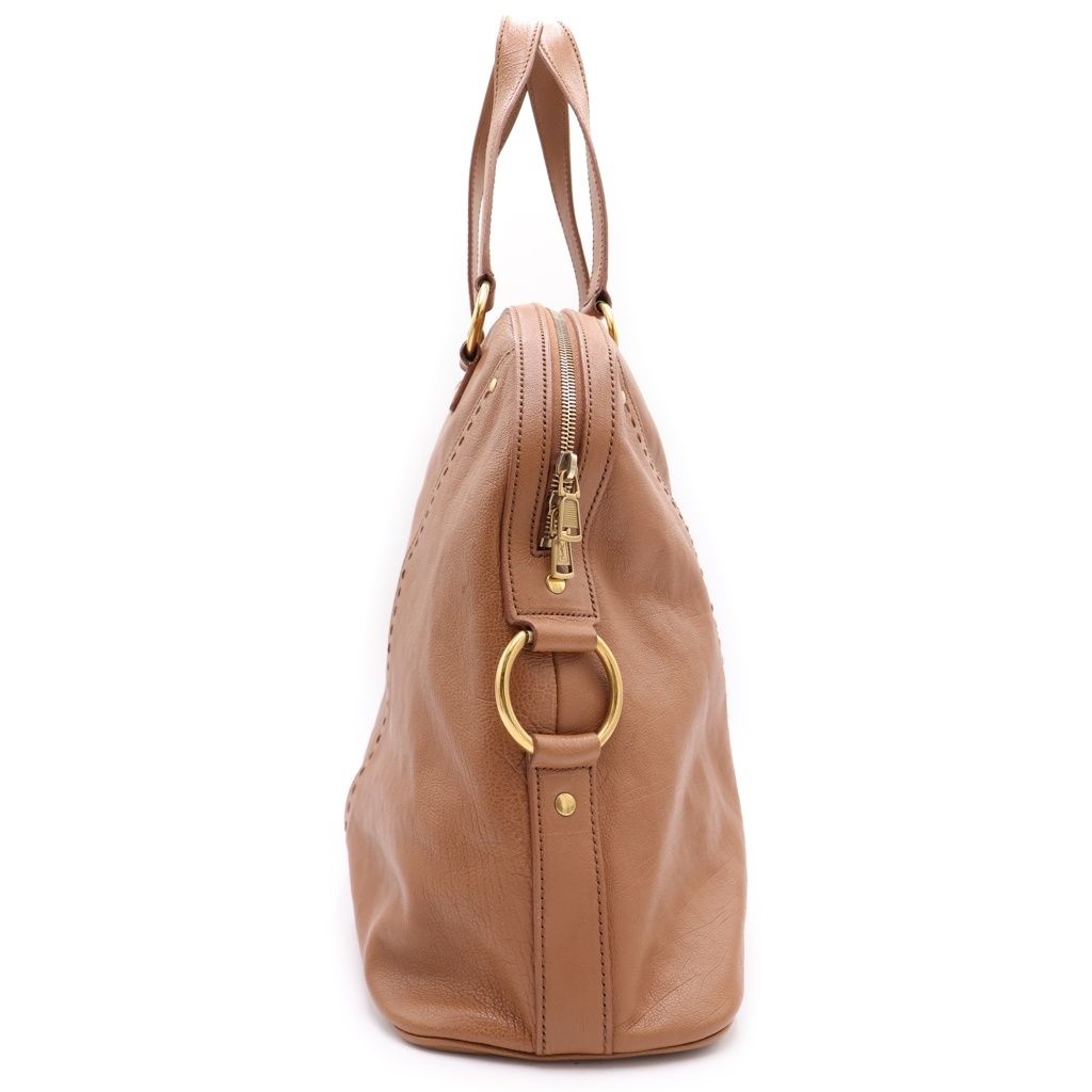 Saint Laurent Boston Bag Brown Leather Gold — view 3