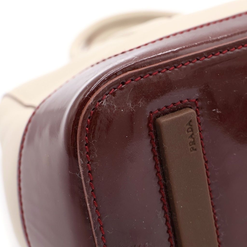 Prada Handbag Beige Brown Leather Patent Saffiano — view 6