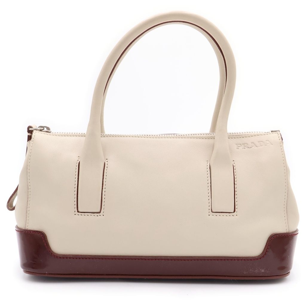 Prada Handbag Beige Brown Leather Patent Saffiano