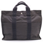 Hermes Her Line Tote Black Gray Canvas