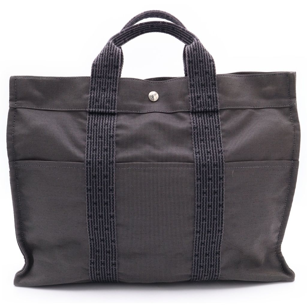 Hermes Her Line Tote Black Gray Canvas