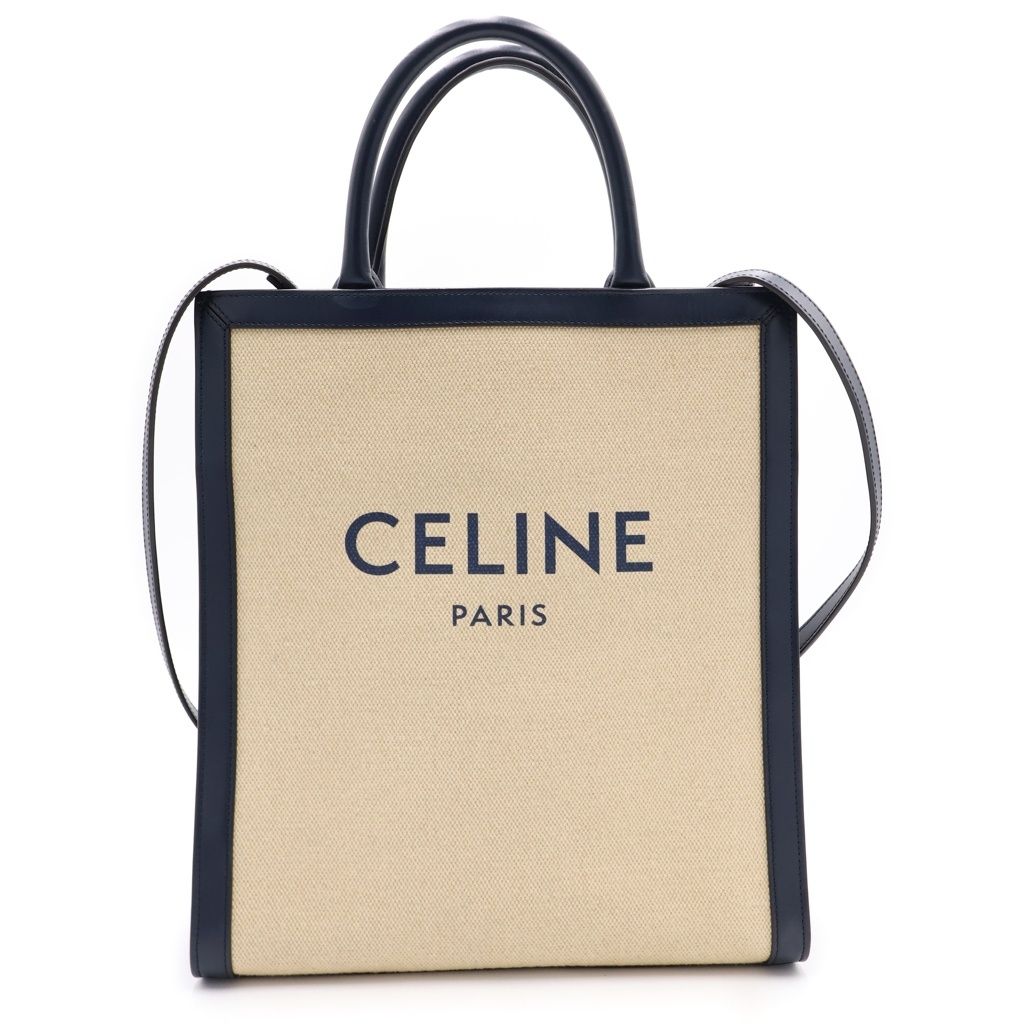 Celine Hippopotamus Canvas 2-Way Tote Shoulder Bag Beige Black