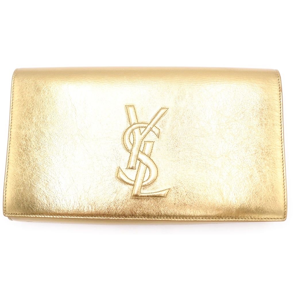 Saint Laurent Paris Logo Clutch ndbag Gold Leather