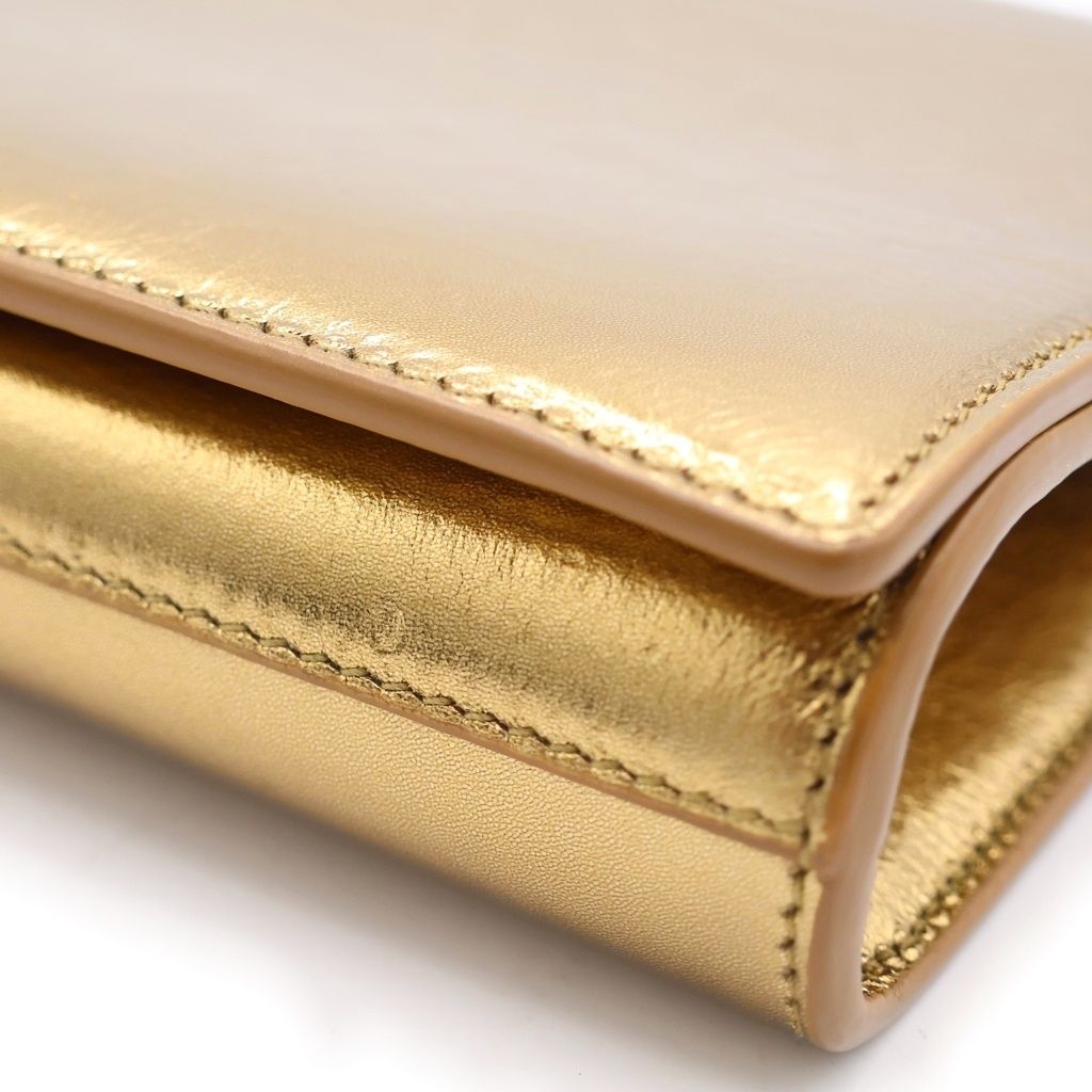 Saint Laurent Paris Logo Clutch ndbag Gold Leather — view 6
