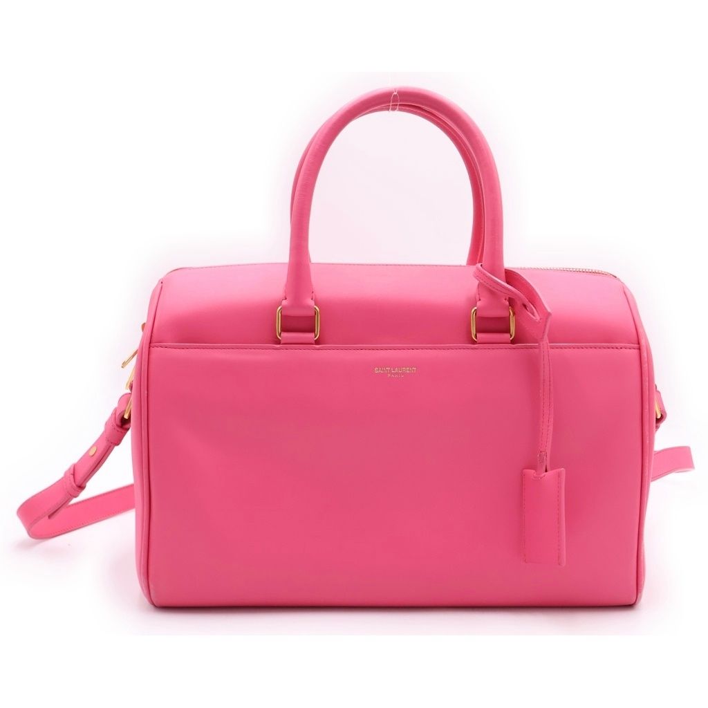 Saint Laurent Paris Duffle 2-Way Boston Bag Pink Leather Gold