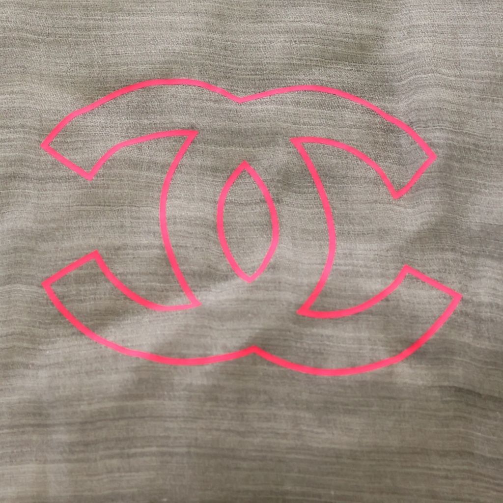 Chanel CC Logo Print Silk Cashmere Shawl Gray Scarf — view 2