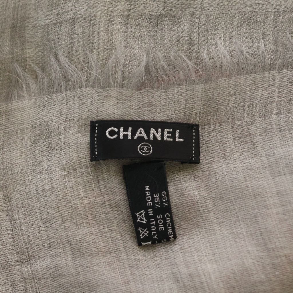 Chanel CC Logo Print Silk Cashmere Shawl Gray Scarf — view 4