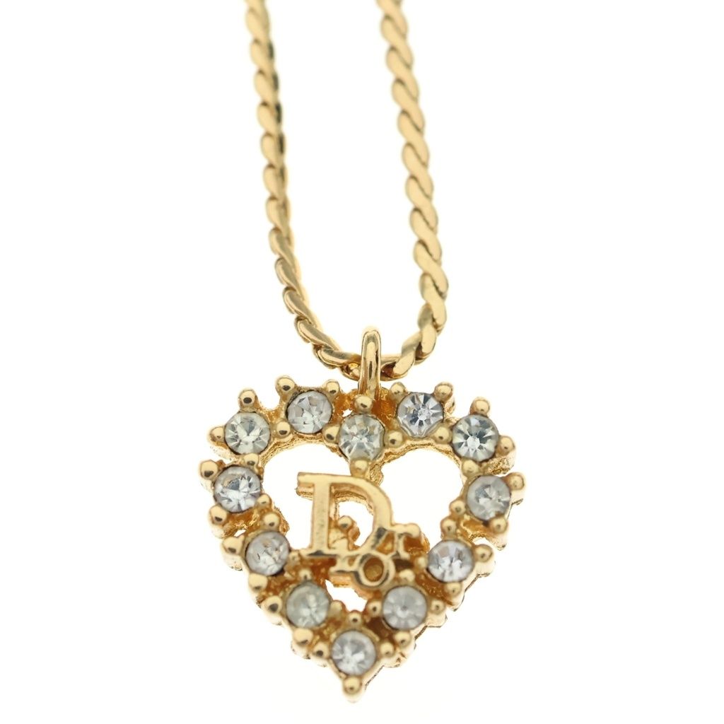 Dior Heart Rhinestone Necklace Gold — view 3
