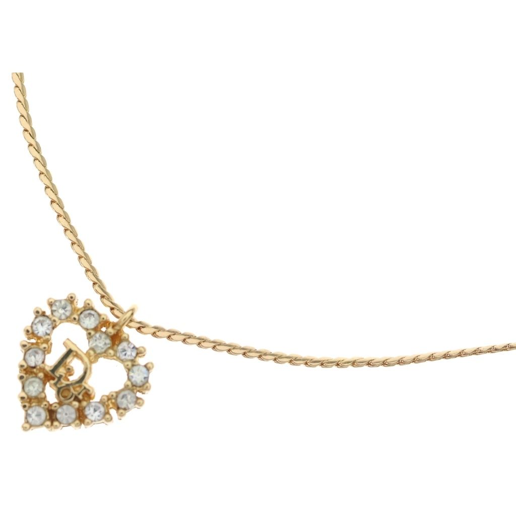 Dior Heart Rhinestone Necklace Gold
