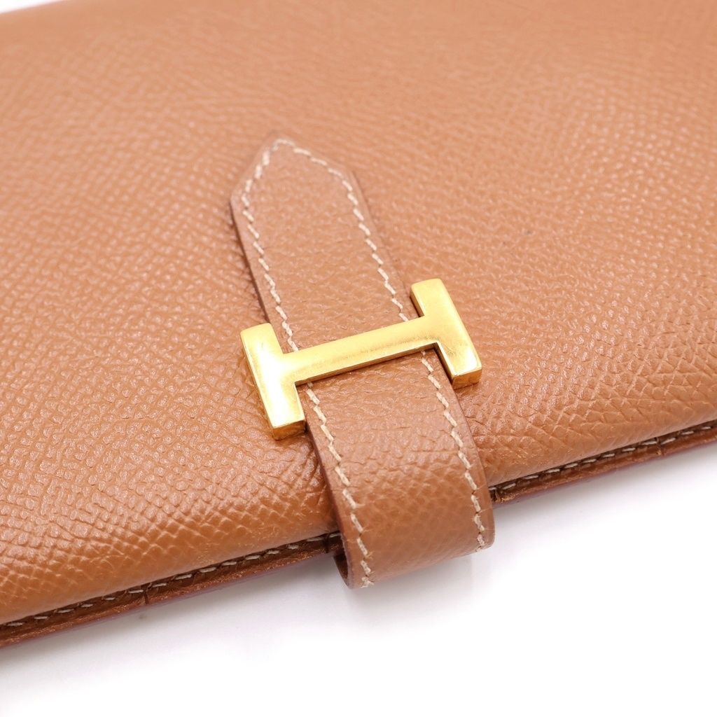 Hermes Bearn friends Epsom Longwallet Card Case Wallet Brown Gold Leather — view 5