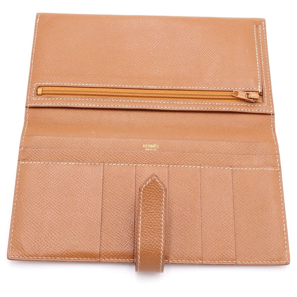 Hermes Bearn friends Epsom Longwallet Card Case Wallet Brown Gold Leather — view 4