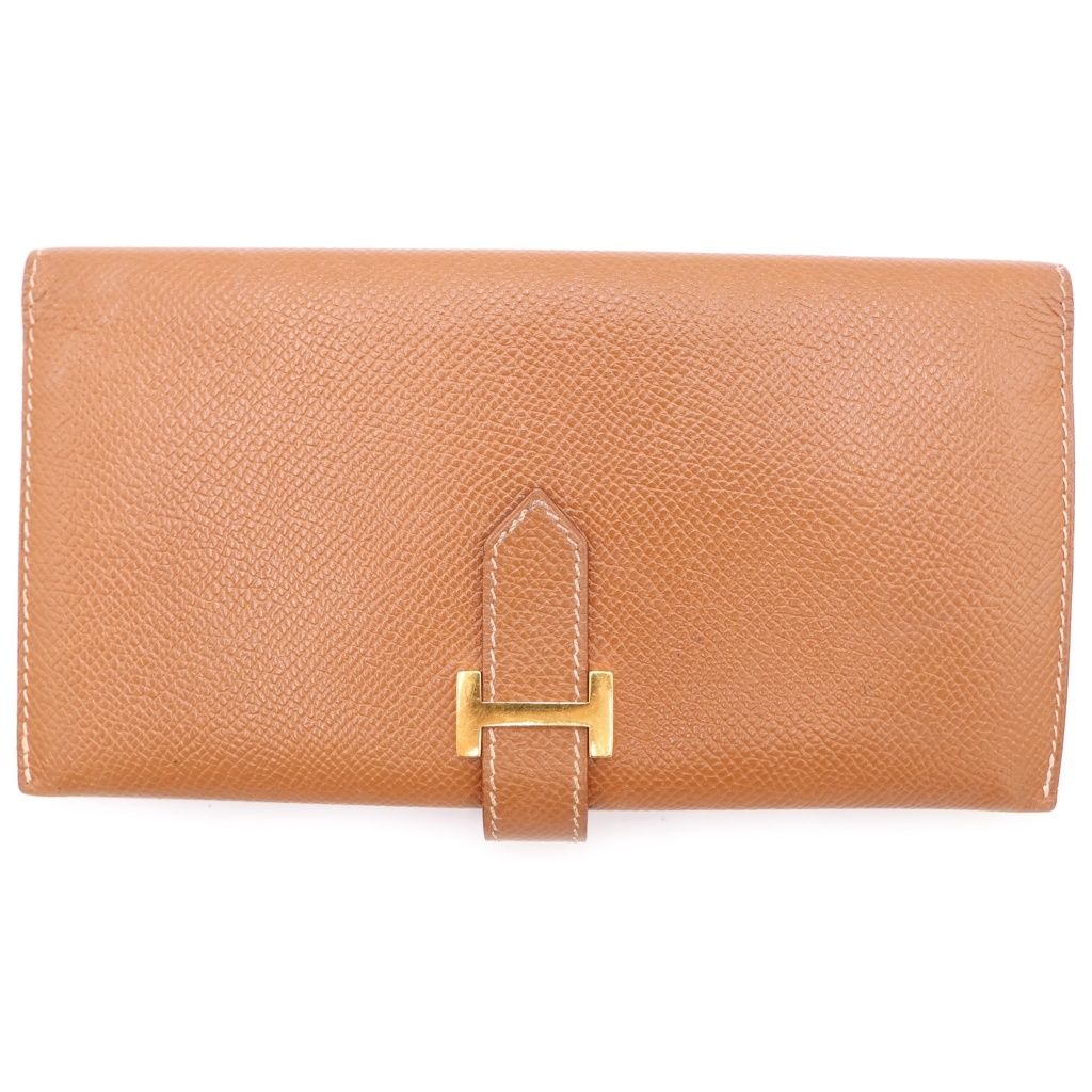 Hermes Bearn friends Epsom Longwallet Card Case Wallet Brown Gold Leather