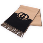Gucci Interlocking Bicolor Cashmere Pretend scarf Black Beige