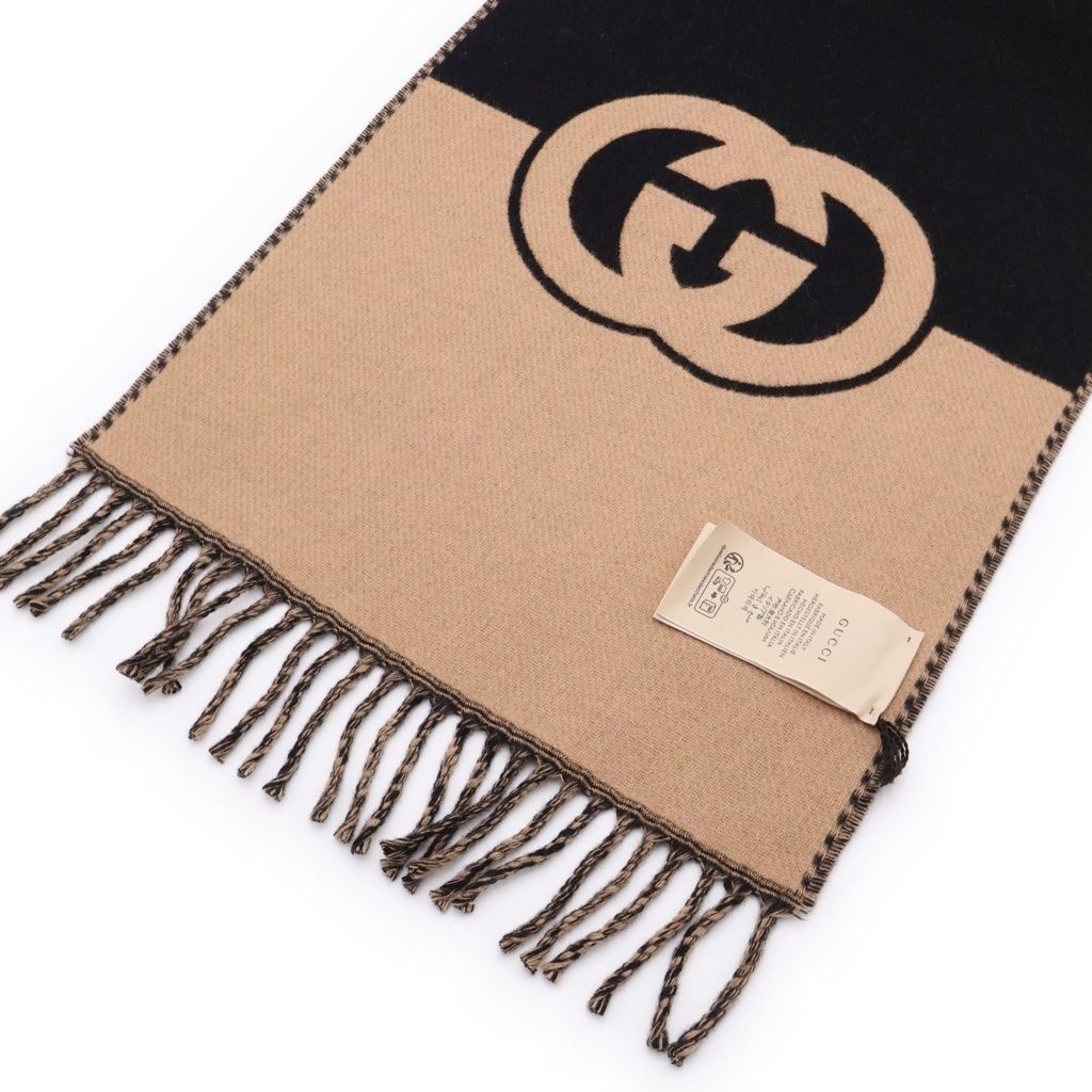 Gucci Interlocking Bicolor Cashmere Pretend scarf Black Beige — view 4