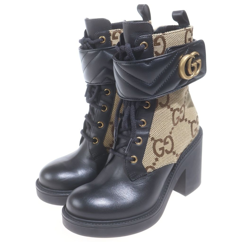 Gucci Jumbo GG Marmont Canvas suup Ankle Boots Beige — view 2
