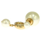 Dior CD Logo Rhinestone Fakepearl Earrings White Gold — view 4