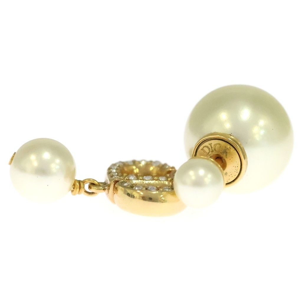 Dior CD Logo Rhinestone Fakepearl Earrings White Gold — view 4