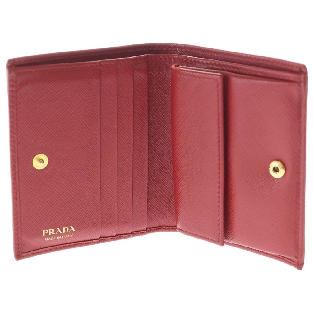 Prada Saffiano Compact Wallet Red Leather Bi Foldwallet — view 4
