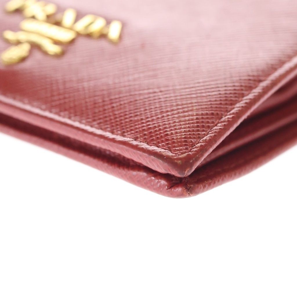 Prada Saffiano Compact Wallet Red Leather Bi Foldwallet — view 7