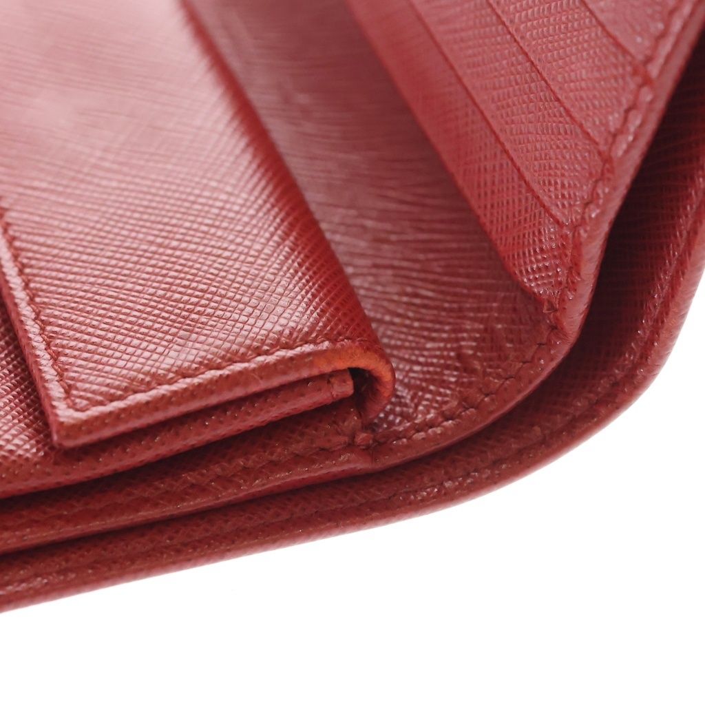 Prada Saffiano Compact Wallet Red Leather Bi Foldwallet — view 6