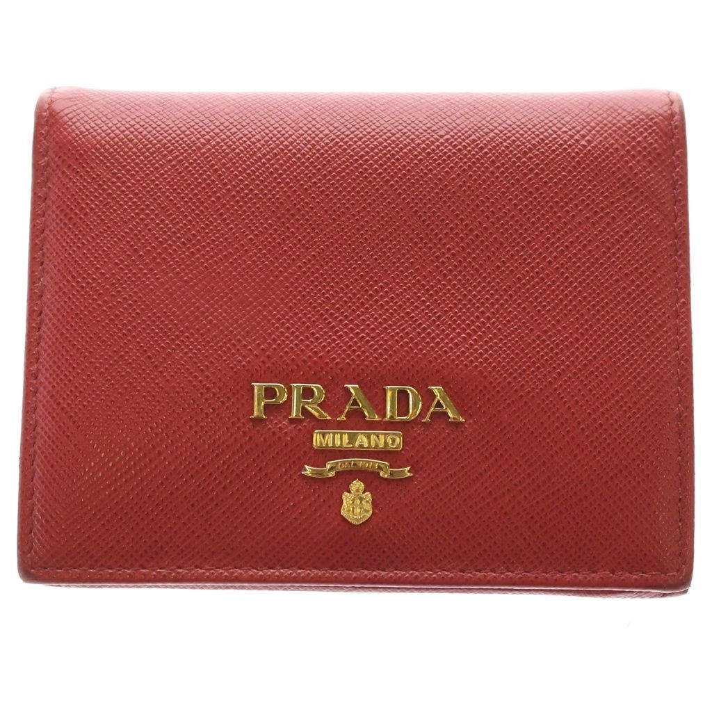 Prada Saffiano Compact Wallet Red Leather Bi Foldwallet