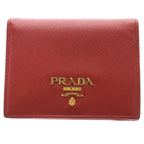 Prada Saffiano Compact Wallet Red Leather Bi Foldwallet