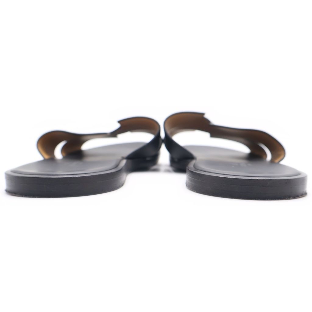 Hermes Leather Logo Sandals Black — view 3
