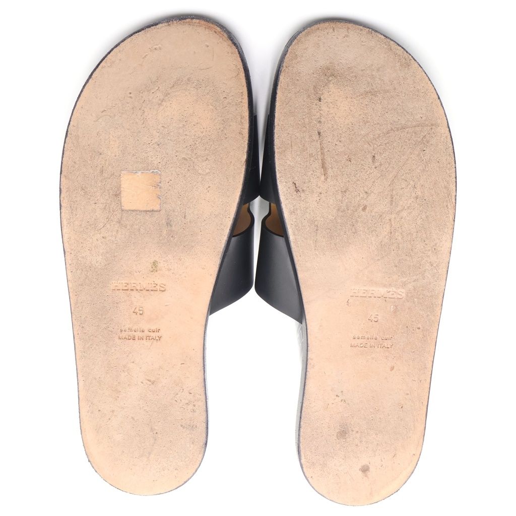Hermes Leather Logo Sandals Black — view 5