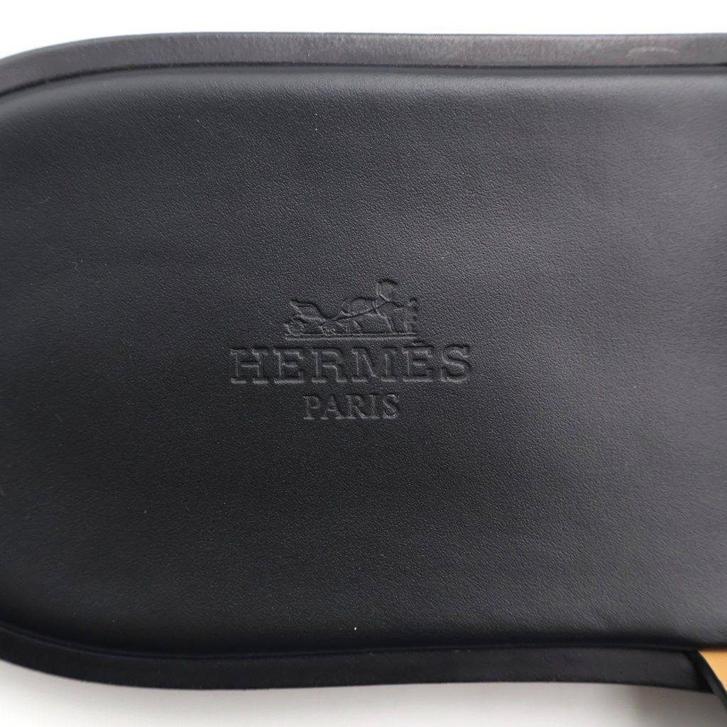 Hermes Leather Logo Sandals Black — view 6