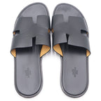 Hermes Leather Logo Sandals Black — view 4