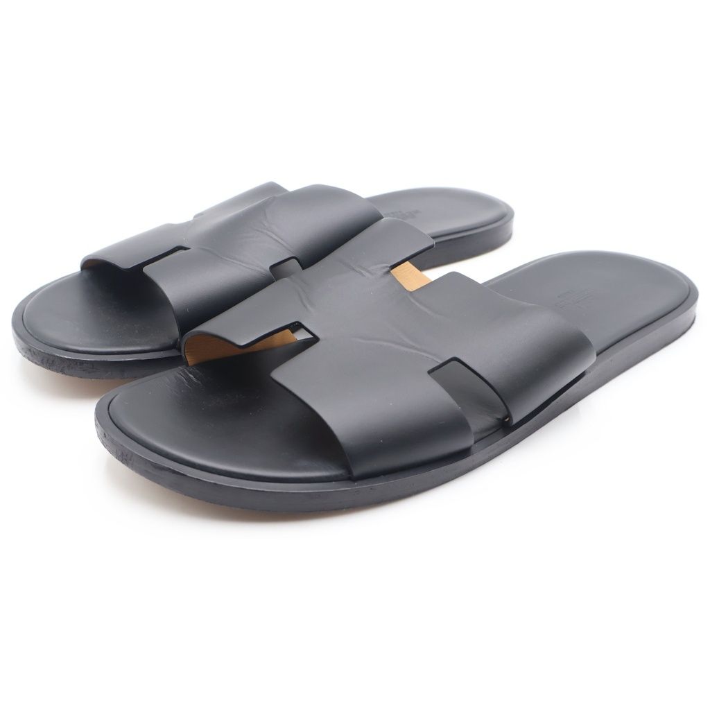 Hermes Leather Logo Sandals Black — view 2