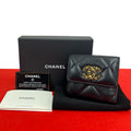 Chanel le Available Stand Quilted CC Logo Lambskin Tri Foldwallet Black Wallet