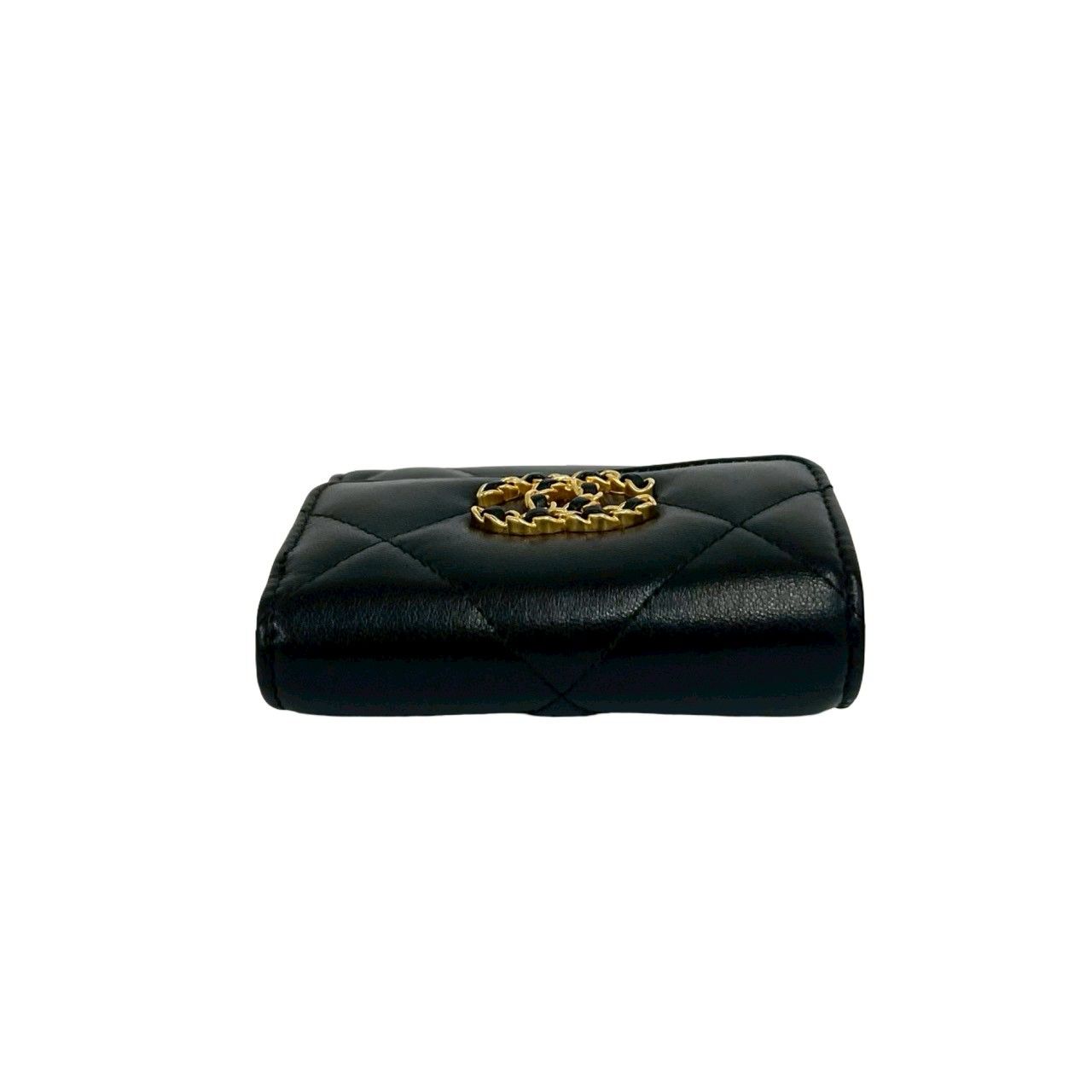 Chanel le Available Stand Quilted CC Logo Lambskin Tri Foldwallet Black Wallet — view 3