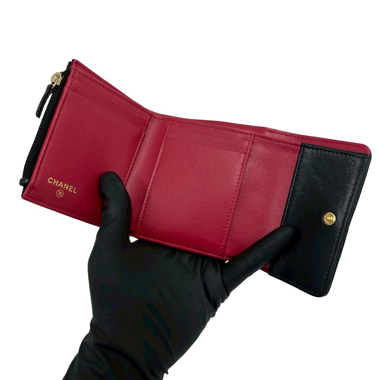 Chanel le Available Stand Quilted CC Logo Lambskin Tri Foldwallet Black Wallet — view 7